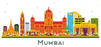 Mumbai Indien Skyline der Stadt mit farbigen Gebäuden isoliert auf weiß. vektor
