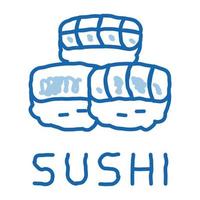 Sushi-Rolle mit gezeichneter Illustration der Fischfleischgekritzelikone Hand vektor