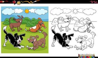 Cartoon Hunde und Welpen Gruppe Malbuch Seite vektor