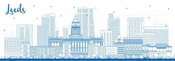 översikt leeds Storbritannien stad horisont med blå byggnader. vektor