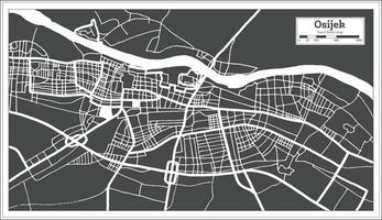 osijek kroatien stad Karta i svart och vit Färg i retro stil. översikt Karta. vektor