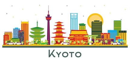 kyoto japan city skyline mit farbigen gebäuden isoliert auf weiß. vektor