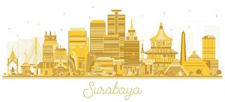 surabaya indonesien stadtskyline mit goldenen gebäuden isoliert auf weiß. vektor