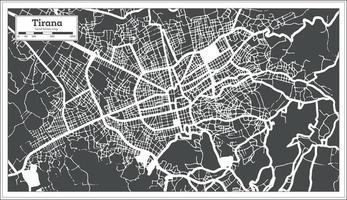 tirana albanien stadtplan in schwarz-weißer farbe im retro-stil. Übersichtskarte. vektor