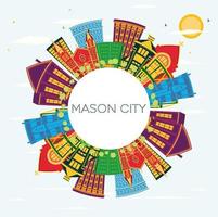 mason city iowa skyline mit farbigen gebäuden, blauem himmel und kopierraum. vektor