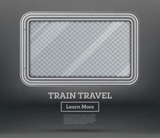 Zugreise. Tourismuskonzept. leeres Zugfenster auf grauem Hintergrund mit kariertem Platz für Text. vektor