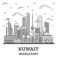 översikt kuwait stad horisont med modern byggnader isolerat på vit. vektor