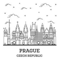 översikt prag tjeck republik stad horisont med historisk byggnader isolerat på vit. vektor