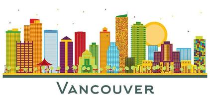 Vancouver Kanada Skyline der Stadt mit farbigen Gebäuden isoliert auf weiß. vektor