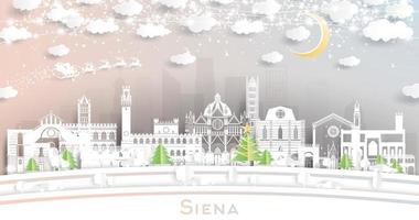 siena tuscany Italien stad horisont i papper skära stil med snöflingor, måne och neon krans. vektor