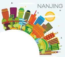 nanjing Kina stad horisont med Färg byggnader, blå himmel och kopia Plats. vektor