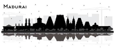 madurai indien city skyline silhouette mit schwarzen gebäuden und reflexionen isoliert auf weiß. vektor