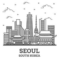 skizzieren sie die skyline von seoul südkorea mit modernen gebäuden, die auf weiß isoliert sind. vektor