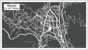 Mostar Bosnien und Herzegowina Stadtplan in schwarz-weißer Farbe im Retro-Stil. vektor