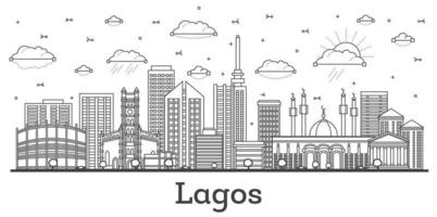 skizzieren sie die skyline von lagos nigeria mit modernen gebäuden, die auf weiß isoliert sind. vektor