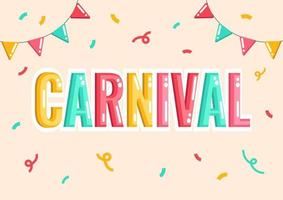 karnevalsbanner, plakat mit schriftzug, grußkarte, einladung, vektorkarneval und partyankündigung für feiertage wie purim, karneval, text mit konfetti im hintergrund. vektor