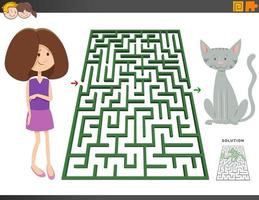 Labyrinthspiel mit Cartoon-Mädchen und Ponypferd vektor