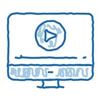 Film auf Computer-Doodle-Symbol handgezeichnete Illustration ansehen vektor