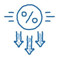 fallendes Interesse nach unten Gekritzel-Symbol handgezeichnete Illustration vektor