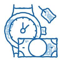 übergeben sie die armbanduhr für geld an das pfandhaus doodle icon handgezeichnete illustration vektor