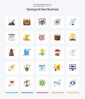kreative Startups und neue Unternehmen 25 Flat Icon Pack wie Analyse. Geschäftsidee. Unternehmen. Birne. Ziel vektor