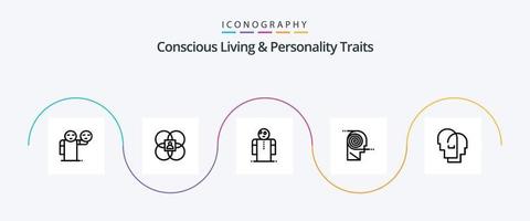 Bewusstes Leben und Persönlichkeitsmerkmale Linie 5 Icon Pack inklusive Studie. Definition. Person. Verständnis. Person vektor