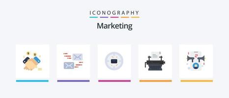 marknadsföring platt 5 ikon packa Inklusive annons. skriva ut. meddelande. marknadsföring. post. kreativ ikoner design vektor