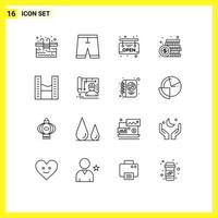 16 Benutzeroberflächen-Gliederungspaket mit modernen Zeichen und Symbolen von Gebäuden, Geld, Shorts, Dollarmünzen, editierbare Vektordesign-Elemente vektor