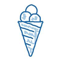 Eiskugeln in Waffelkegel-Doodle-Symbol handgezeichnete Illustration vektor