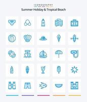 Creative Beach 25 Blue Icon Pack wie Flossen. Tauchen. Ferien. Spielzeug. Strand vektor