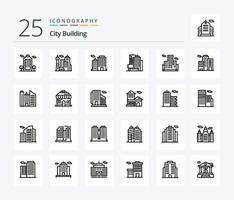 City Building 25-Zeilen-Icon-Pack inklusive Shop. Gebäude. Gebäude. Büro. Gebäude vektor