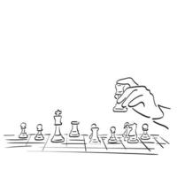 Strichzeichnungen Nahaufnahme Hand spielt Schach Illustration Vektor handgezeichnet isoliert auf weißem Hintergrund