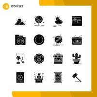 16 Icon Set Solid Style Icon Pack Glyphensymbole isoliert auf weißem Hintergrund für responsive Website, die kreativen schwarzen Icon-Vektorhintergrund entwirft vektor