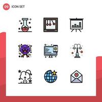 Stock Vector Icon Pack mit 9 Zeilenzeichen und Symbolen für Webdesign-Analytik Halloween Gruseliges Gesicht editierbare Vektordesign-Elemente