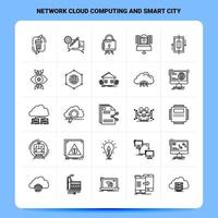 Umriss 25 Netzwerk Cloud Computing und Smart City Icon Set Vektor Line Style Design Schwarze Icons Set Linear Piktogramm Pack Web und mobile Geschäftsideen Design Vektor Illustration