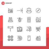 Stock Vector Icon Pack mit 16 Zeilenzeichen und Symbolen für die Position Empire Bag King Navigation editierbare Vektordesign-Elemente