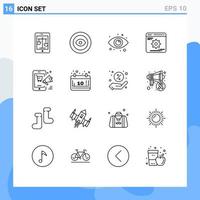 satz von 16 modernen ui-symbolen symbole zeichen für förderung ausrüstung kranz entwicklung web editierbare vektordesignelemente vektor