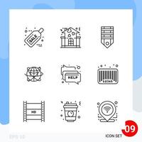 modern packa av 9 ikoner linje översikt symboler isolerat på vit backgound för hemsida design kreativ svart ikon vektor bakgrund