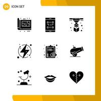 9 Icon Set Solid Style Icon Pack Glyphensymbole isoliert auf weißem Hintergrund für reaktionsschnelle Website, die kreativen schwarzen Icon-Vektorhintergrund entwirft vektor