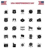 Happy Independence Day 25 solides Glyphen-Icon-Pack für Web und Print Cap USA-Direktor Fußball Amerikaner editierbare USA-Tag-Vektordesign-Elemente vektor