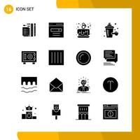 16 Icon Set Solid Style Icon Pack Glyphensymbole isoliert auf weißem Hintergrund für responsive Website, die kreativen schwarzen Icon-Vektorhintergrund entwirft vektor