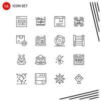 Stock Vector Icon Pack mit 16 Zeilenzeichen und Symbolen für die Lieferung Barcode-Lesezeichen Drohne Roboterkamera editierbare Vektordesign-Elemente