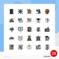 25 gefüllte Linien flaches Farbkonzept für mobile Websites und Apps Urlaub Sarg Preisvergabe Netzwerk editierbare Vektordesign-Elemente vektor