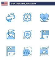 Große Packung mit 9 USA Happy Independence Day USA-Vektor-Blues und editierbare Symbole des Schildes Einladung Herz Gruß E-Mail editierbare USA-Tag-Vektor-Designelemente vektor