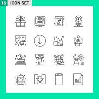 Packung mit 16 Linienstil-Icon-Set Gliederungssymbolen für den Druck kreative Schilder isoliert auf weißem Hintergrund 16 Icon-Set kreative schwarzer Icon-Vektor-Hintergrund vektor