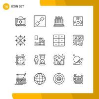 16 Icon Set Line Style Icon Pack Umrisssymbole isoliert auf weißem Hintergrund für responsive Website, die kreativen schwarzen Icon-Vektorhintergrund entwirft vektor