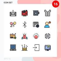 16 flache, farbgefüllte Linienpakete der Benutzeroberfläche mit modernen Zeichen und Symbolen von Bluetooth-Sportkammer-Schlägerhemden, editierbare kreative Vektordesign-Elemente vektor