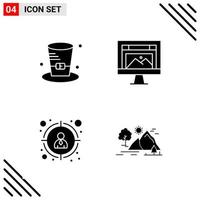 Pixel perfekter Satz von 4 soliden Symbolen Glyphen-Icon-Set für Website-Design und mobile Anwendungen Schnittstelle kreativer schwarzer Icon-Vektor-Hintergrund vektor