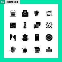 Packung mit 16 Solid Style Icon Set Glyphen-Symbolen für den Druck kreative Zeichen isoliert auf weißem Hintergrund 16 Icon Set kreativer schwarzer Icon-Vektor-Hintergrund vektor