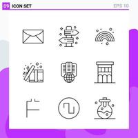 Satz von 9 Symbolen im Linienstil kreative Gliederungssymbole für Website-Design und mobile Apps einfaches Liniensymbolzeichen isoliert auf weißem Hintergrund 9 Symbole kreativer schwarzer Symbolvektorhintergrund vektor